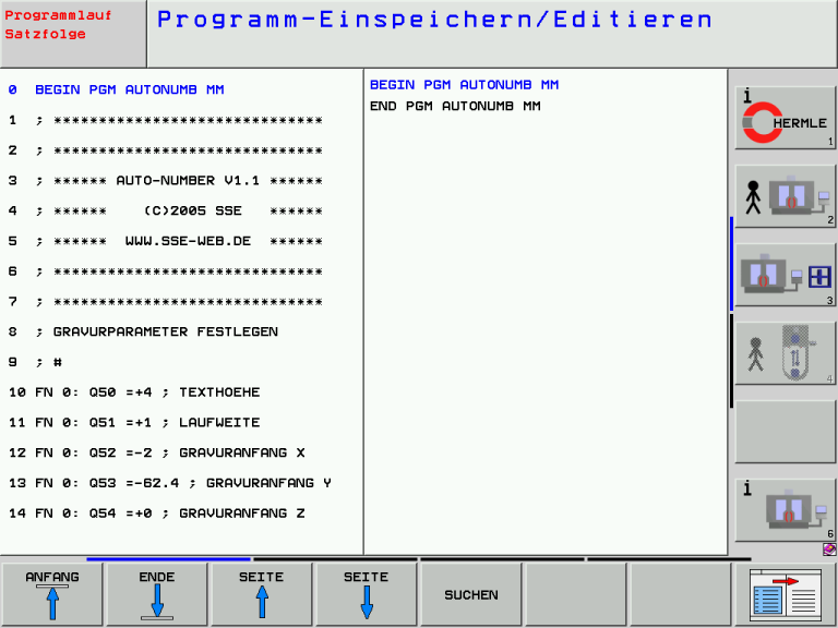 iTNC 530 - Screenshot vom Programm AUTONUMBER